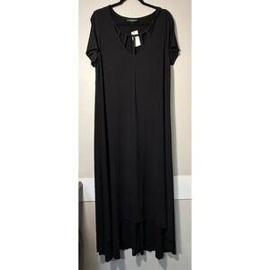 Lane Bryant Black Maxi Dress 18/20 Cage Neck Sharkbite Hem Flowy Stretch NWT